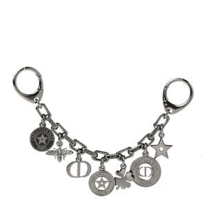 CHRISTIAN DIOR Ruthenium Lacquer 30 Montaigne Logo Bag Charm Silver Black